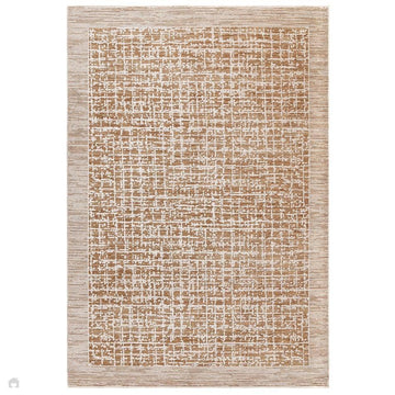Anders AN11 Modern Criss-Cross Grid Border Distressed Space-Dyed Shimmer Soft Raised Textured Low Profile Short Pile Polyblend Warm Beige Tan/Cream/Taupe/Golden Tan/Mocha Rug-Asiatic Carpets-Rug Love - The Most Loved Rug Store
